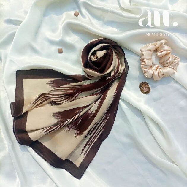 brown Printed Silk Hijab